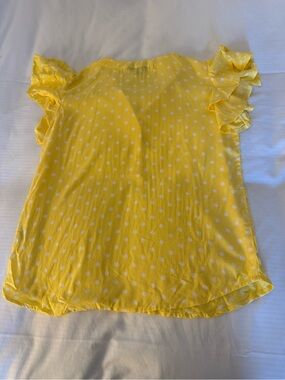 Yellow Polka Dot Ruffle Sleeve Women's Top